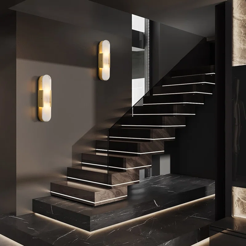 Zaheda Dimmable LED solid brass Wall Mounted Sconce with Alabaster Shade (Set of 2) - Image 2