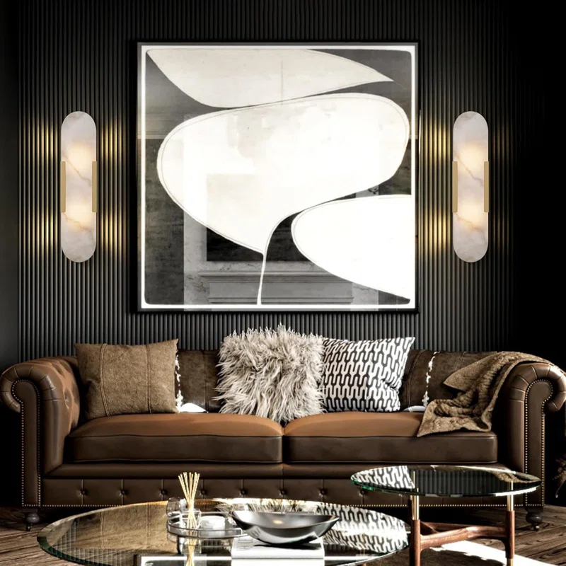 Zaheda Dimmable LED solid brass Wall Mounted Sconce with Alabaster Shade (Set of 2) - Image 3