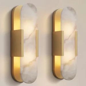 Zaheda Dimmable LED solid brass Wall Mounted Sconce with Alabaster Shade (Set of 2)