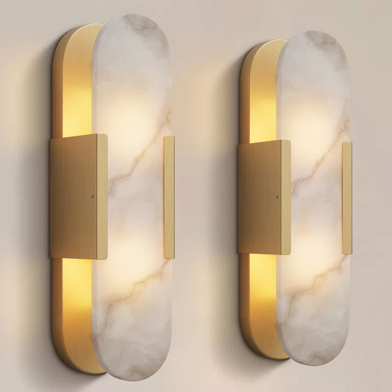 Zaheda Dimmable LED solid brass Wall Mounted Sconce with Alabaster Shade (Set of 2)